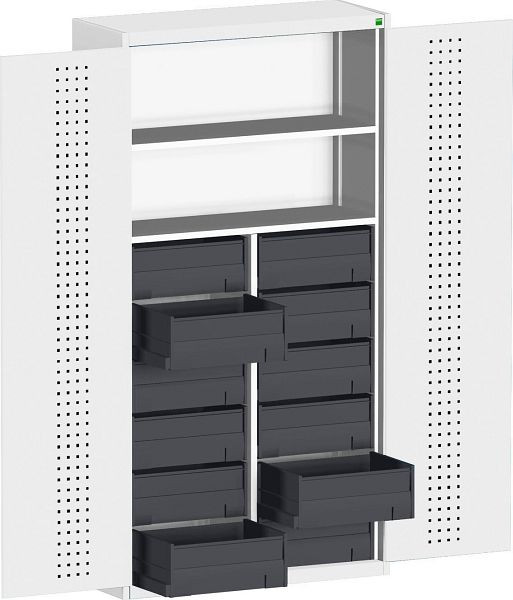 bott cubio Koffer-Flügeltürschrank bestückt 12 varioSlide, 2 Fachböden B x T x H: 1050 x 400 x 2000 mm, RAL 7035, 40032012.16V