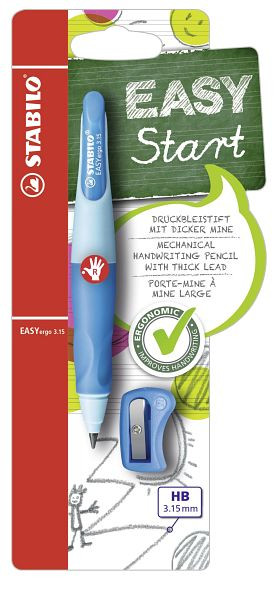 STABILO Ergonomischer Druck-Bleistift für Rechtshänder - EASYergo 3.15 in hellblau/dunkelblau - Härtegrad HB & Spitzer, B-46873-5, 4006381468732