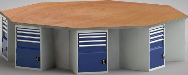 KLW Standard-Werkbank in Achteckform (ERGO-Version) mit Buchen-Multiplexplatte in 8-Eck-Form 3259 x 3259 x 40 mm L x B x S, 3-teilig, WS670E-1350M40-E8001