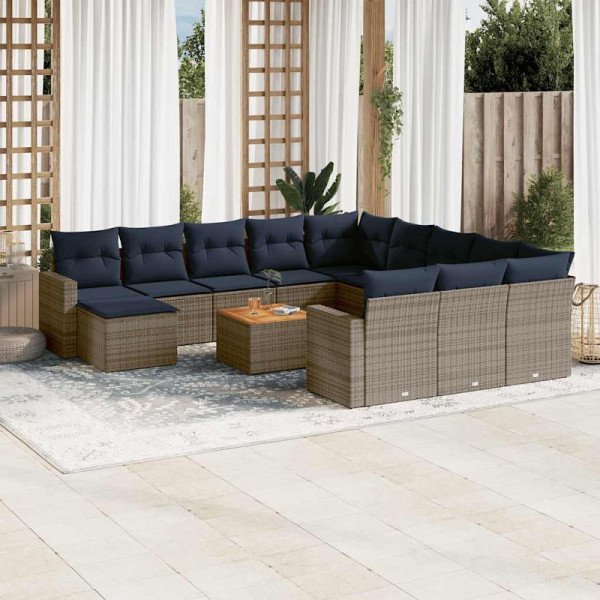 vidaXL 13-teiliges Gartensofa-Set mit Kissen, grau, Polyrattan, 3256761