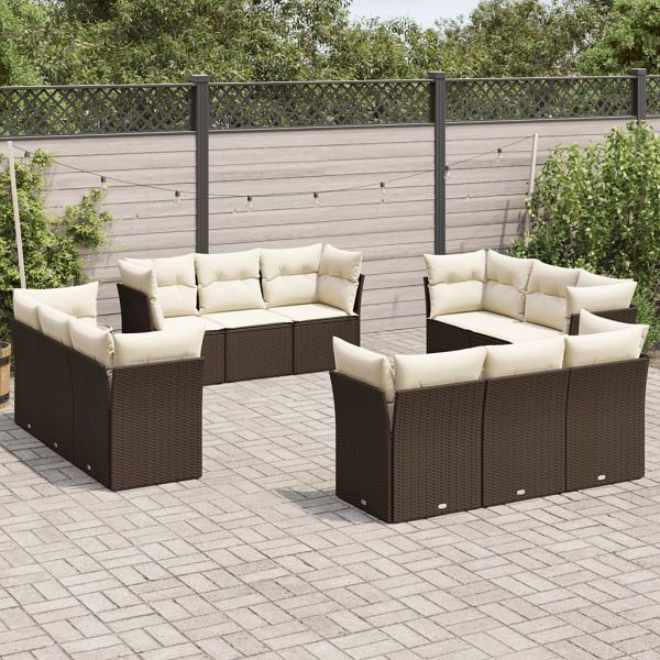 vidaXL 12-teilig Garten-Sofagarnitur mit Kissen Braun Poly Rattan, 3249172