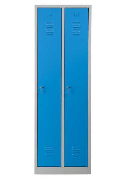 Gürkan Garderobenschrank, 50 x 60 x 180 cm, Lichtgrau, Lichtblau, EU Zylinderschloss, Hutboden & Kleiderhaken, WRC/2.1860, 103489