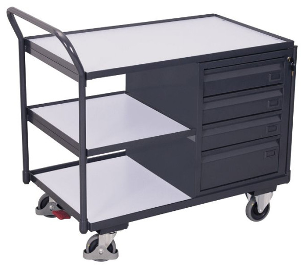 VARIOfit ESD Werkstattwagen mit 3 Ladeflächen, Außenmaße: 1.125 x 625 x 1.010 mm, RAL 7024 graphitgrau, mit 4 rollengelagerten, sw-600.775