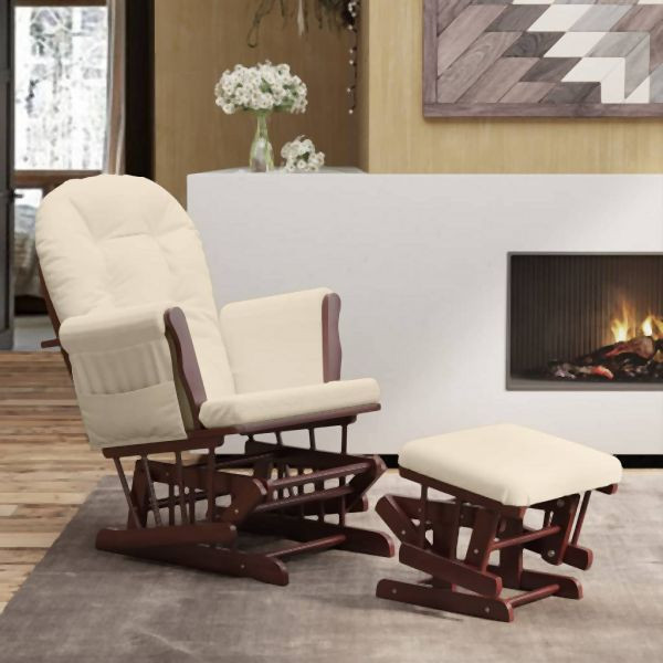 vidaXL Schaukelsessel mit Hocker Gleitend Cremeweiß Stoff, 351665