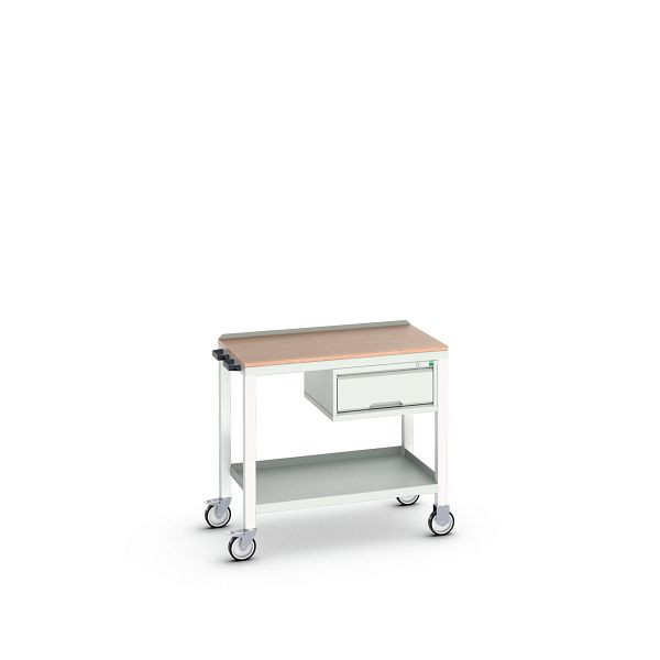bott verso mobiler Beistelltisch, mit 1 Schublade und Multiplex-Platte, BxTxH: 1000 x 600 x 930 mm, Lichtgrau / Lichtgrau, 16922801.16