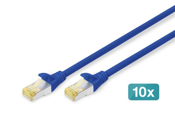 DIGITUS CAT 6A S-FTP Patchkabel, Cu, LSZH AWG 26/7, Länge 0,25 m, blau, VE: 10 Stück, DK-1644-A-0025-B-10
