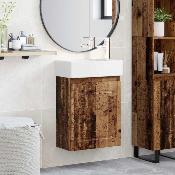 vidaXL Badezimmer Waschtischunterschrank mit Wasserhahn Altholz, 889519