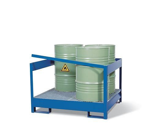 DENIOS Gefahrstoffstation 4 P2-P aus Stahl, lackiert, für 4 Fässer à 200 Liter, mit Rahmen, 128292