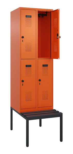 C+P Doppelstock-Spind Evolo PLUS, Bank, 4 Fächer, 2120x600x815mm, 2004/2004, Drehriegel, Sitzfläche Kunststoff, Sitzbank, 0493507-20 S10104