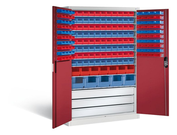 C+P Magazinschrank Acurado, H1950xB1200xT500mm, Farbe: Lichtgrau / Rubinrot, Muldengriff, 8931-501 S10065