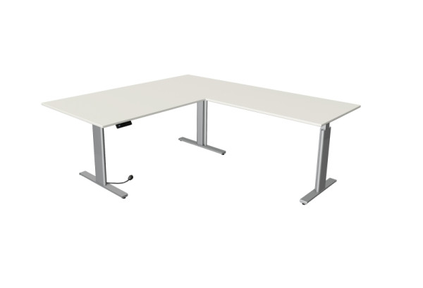 Kerkmann Sitz-/Stehtisch Move 3 silber B 2000 x T 1000 mm mit Anbauelement 1200 x 800 mm, weiß, (Montage), 10235510-1
