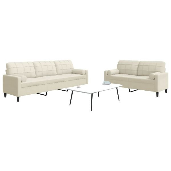 vidaXL 2-tlg. Sofagarnitur mit Kissen und Nackenrollen Creme Samt, 3278499