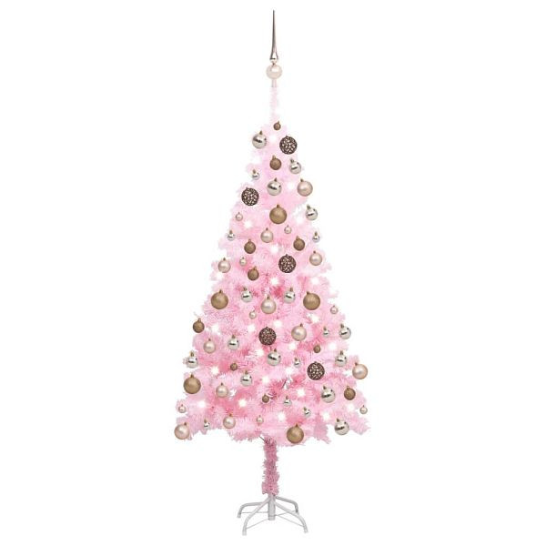 vidaXL Künstlicher Weihnachtsbaum mit Beleuchtung & Kugeln Rosa 150cm, 3077584