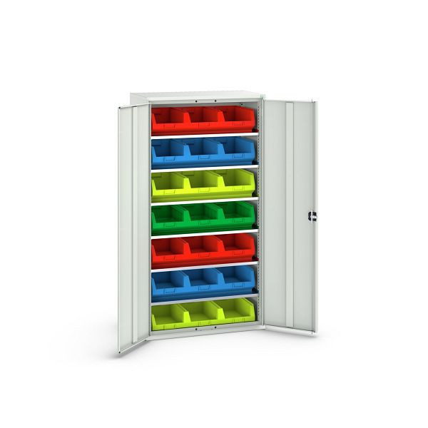 bott verso Magazinschrank, mit 6 Fachböden und 21 Sichtlagerkästen, BxTxH: 1050 x550 x 2000 mm, Lichtgrau / Lichtgrau, 16926551.16