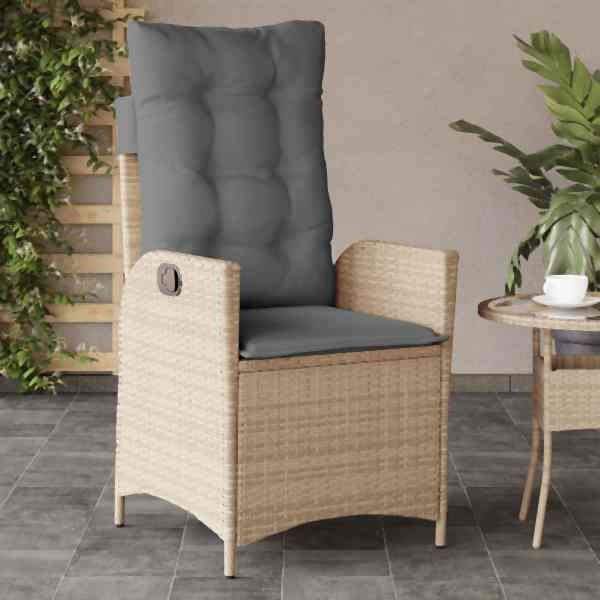 vidaXL Gartensessel mit Kissen Verstellbar Beigemischung Poly Rattan, UV-beständig, 365261