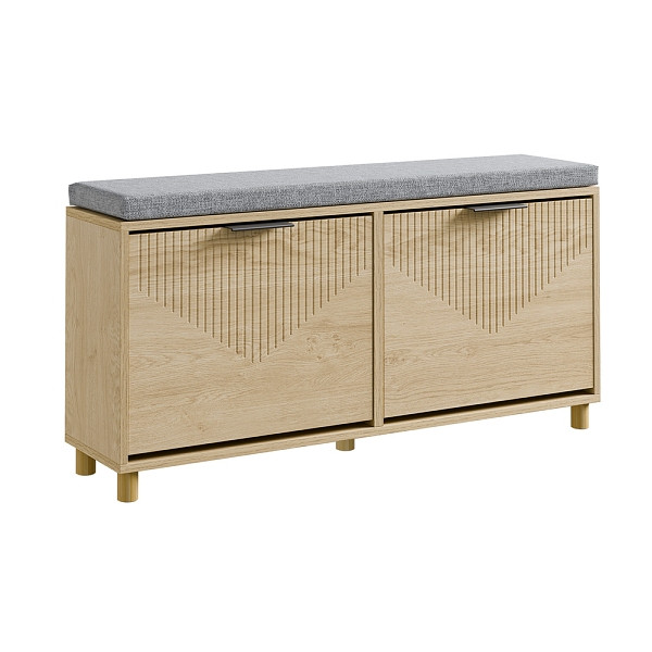 SoBuy Schuhbank in Light Oak mit 2 Türen, Schuhregal mit Türen für 8 Paar Schuhe, Eingangsbank mit Stauraum aus Melamin, 100×24×50 cm, FSR211-N