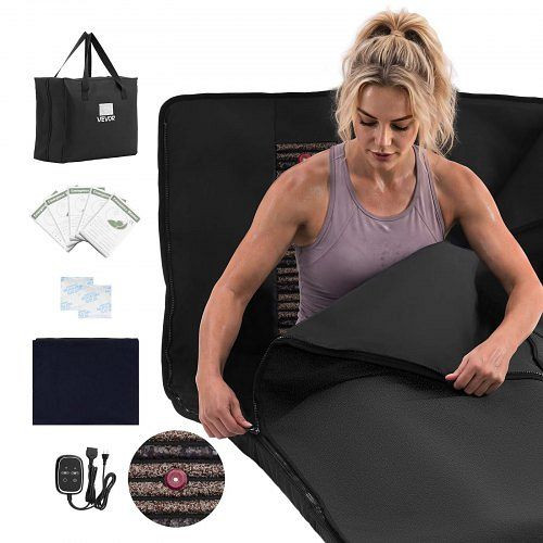 VEVOR Infrarot-Saunadecke mit Mineralsteinen 185x90cm Schwarz, Tragbar für Schwitzen Entspannung Detox, 30-75°C Temperaturregelung, SNJRTPUPGWBKNEWLM001V2