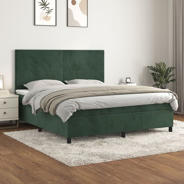 vidaXL Boxspringbett mit Matratze Dunkelgrün 180x200 cm Samt, 3142920