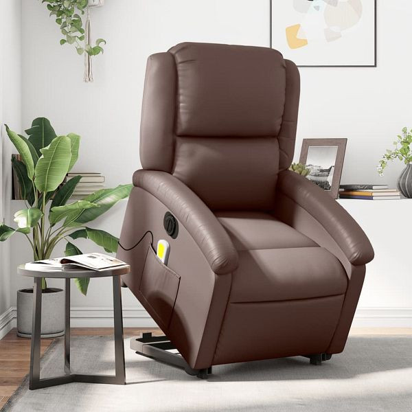 vidaXL Massagesessel mit Aufstehhilfe Elektrisch Braun Kunstleder, 3204249