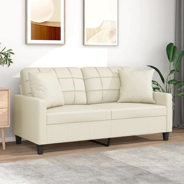 vidaXL 2-Sitzer-Sofa mit Zierkissen Creme 140 cm Kunstleder, 3200804
