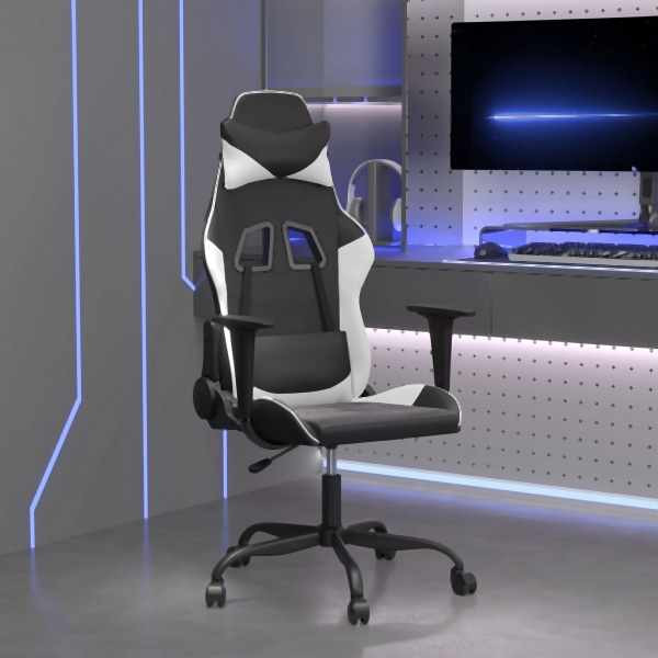 vidaXL Gaming-Stuhl Schwarz und Weiß Kunstleder, 3143646