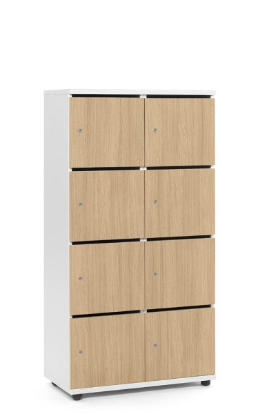 Deskin Schließfachschrank OFFICE-LINE mit 8 Fächern, Dekore Korpus Weiß, Türen Eiche Hell, H 1530 x B 800 x T 420 mm, Zylinderschlösser, 289983