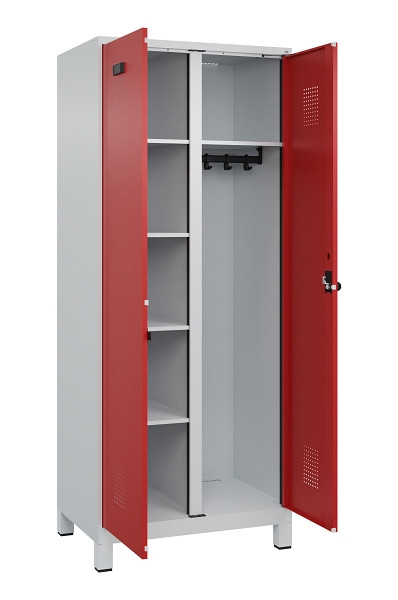 C+P Wäsche-/Garderobenspind Evolo PLUS, mit Füßen, 2 Abteile, 1950x800x500mm, 7, Frontfarbe RAL 3000 feuerrot, Drehriegel, 049610-22 S10003
