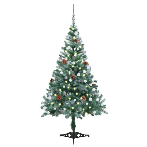 vidaXL Weihnachtsbaum Gefrostet mit Beleuchtung Kugeln Zapfen 150 cm, 3077699