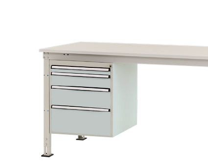 Manuflex Gehäuse-Unterbau Stationär, Nutzhöhe 500 mm mit 4 Schubfächer, für Tischtiefe 800 mm, Lichtgrau, ZB4762.7035