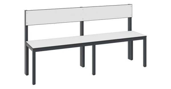 C+P Sitzbank mit Rückenlehne, Feuchtraum, H796xB1500xT407 mm, Schwarzgrau/HPL Weiß, 8061-300 S10013