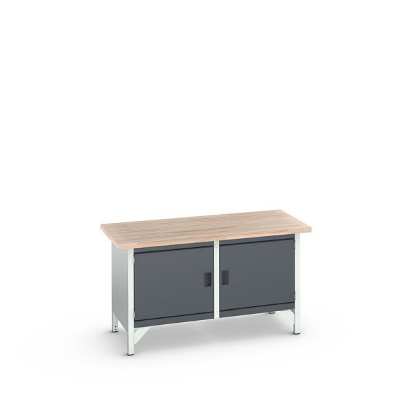 bott cubio Kastenwerkbank mit 2 Türen, Rotbuche-Arbeitsplatte, BxTxH: 1500x750x840mm, Anthrazitgrau, 41002023.19V