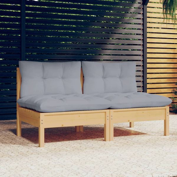 vidaXL 2-Sitzer-Gartensofa mit Grauen Kissen Massivholz Kiefer, 3095991