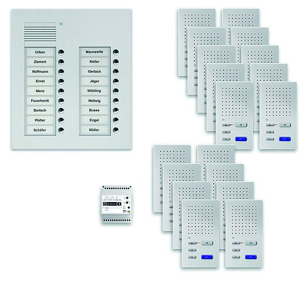 TCS Türkontrollsystem audio:pack UP für 18 Wohneinheiten, Außenstation PUK 18 Klingeltasten 2-spaltig, 18x Freisprecher ISW3030, Steuerung, PPUF18/2-EN/02