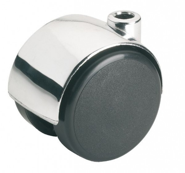 Dörner + Helmer Doppelrolle (Chrom) für normale Böden mit Rückenloch 8 mm, Kunststoff schwarz, 50 mm, Tragkraft 30 kg, VE: 20 Stück, 761961