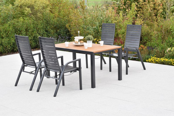 Merxx Siros Set 5-teilig, 4 Siros Sessel, verstellbar durch Gasdruckfeder, 1 Tisch, 150 x 90 cm, Tischplatte aus Akazienholz, 50963-217