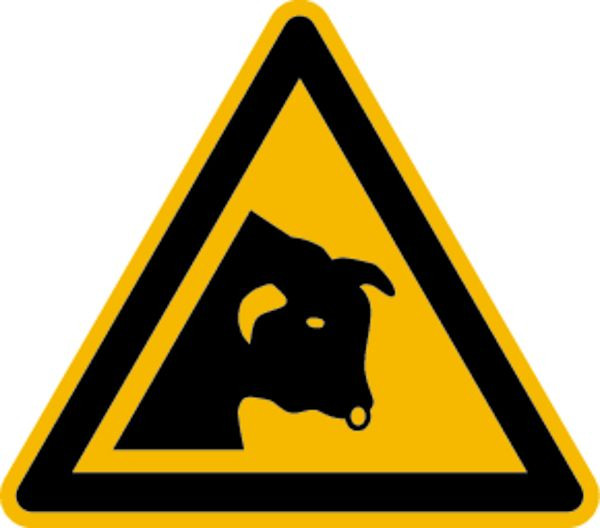 Schilder Klar Warnzeichen Warnung vor Stier DIN EN ISO 7010-W034, 200 mm Folie selbstklebend, 1517/62
