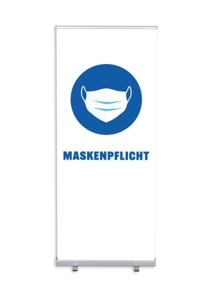 Showdown Displays Roll-Banner Budget 85 Komplettset Maskenpflicht Weiß Deutsch, RBB085LSFI607