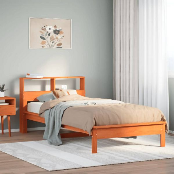 vidaXL Massivholzbett mit Regal ohne Matratze Wachsbraun 100x200 cm, 855719