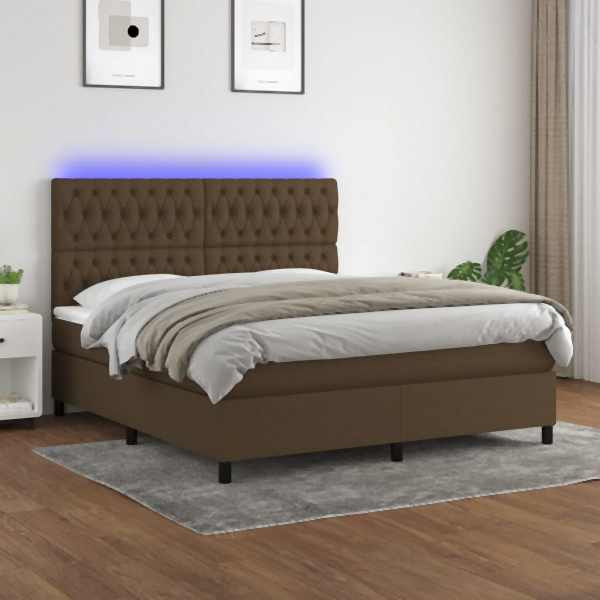 vidaXL Boxspringbett mit Matratze & LED Dunkelbraun 160x200 cm Stoff, 3135128