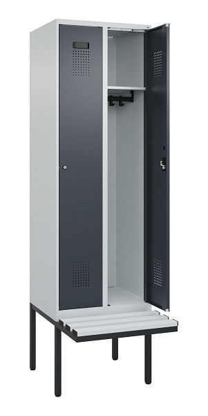 C+P Spind Evolo PLUS, 2 Abteil, 2120x600x815mm, 7035/7016, Zylinderschloss, Material Sitzfläche Kunststoff, 0490407-20 S10093