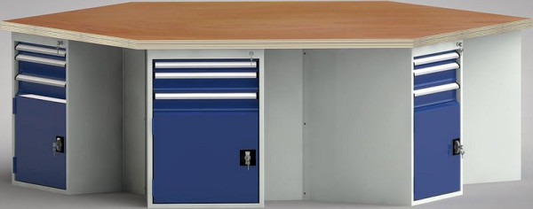 KLW Standard-Werkbank in Sechseckform mit Buchen-Multiplexplatte in 6-Eck-Form 2338 x 2700 x 40 mm L x B x S, WS620N-1350M40-E8002
