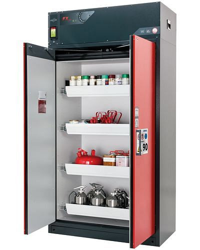 asecos Feuerbeständiger Umluft-Gefahrstoffschrank Custos, Türen rot, mit 3 Einlegeböden, Typ E-123, 248461
