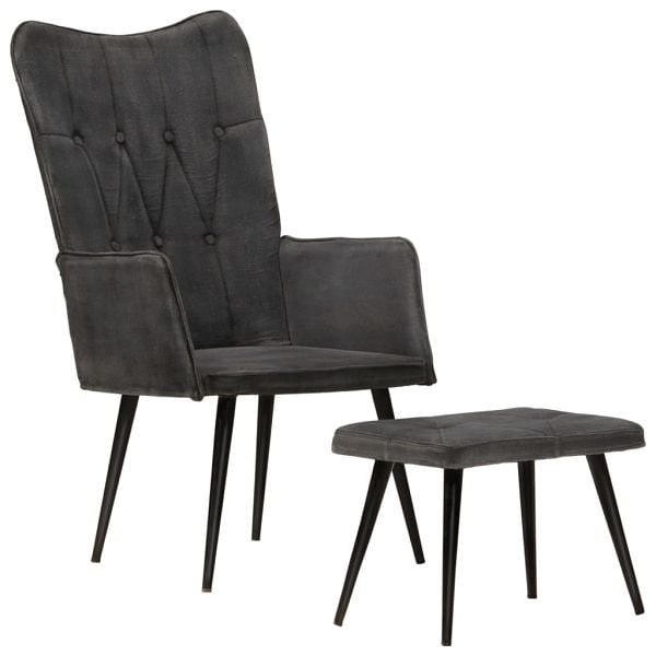 vidaXL Ohrensessel mit Hocker Schwarz Vintage Canvas, 339670