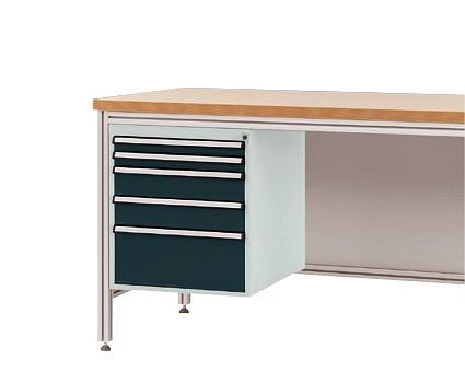 Manuflex Gehäuse-Unterbau für ALU-Arbeitstische, Nutzhöhe 500 mm mit 5 Schubfächern, für Tischtiefe 800 mm, Anthrazit, ZB4872.7016