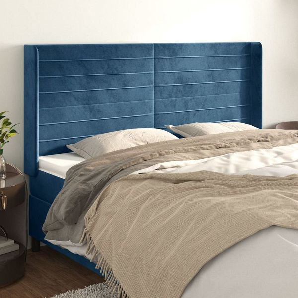 vidaXL Kopfteil mit Ohren Dunkelblau 163x16x118/128 cm Samt, 3119778