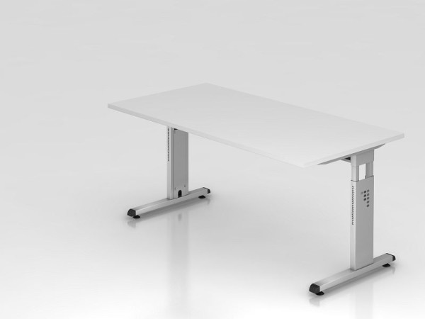 Hammerbacher Schreibtisch C-Fuß 160x80cm Weiß/Silber, Arbeitshöhe 65-85 cm, VOS16/W/S