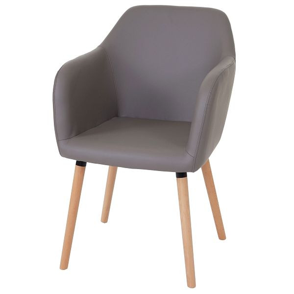 Mendler Esszimmerstuhl Malmö T381, Stuhl Küchenstuhl, Retro 50er Jahre Design, Kunstleder, taupe-grau, helle Beine, 48448