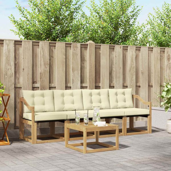 vidaXL Outdoor-Sofagarnitur mit Kissen 5-teilig Weiß und Creme, 3389196