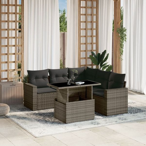 vidaXL 6-teilig Garten-Sofagarnitur mit Kissen Grau Poly Rattan, 3267270