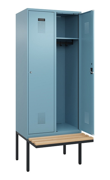 C+P Spind Evolo PLUS, 2 Abteile, 2120x800x815mm, 0010/0010, Haken 4, Zylinderschloss, Sitzfläche Holz, 0490407-22 S10048